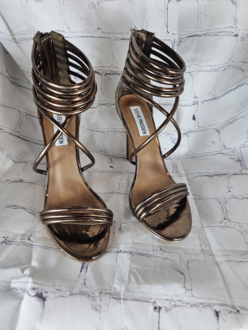 Steve Madden Bronze Metallic Multi-Strap High Heel Sandals